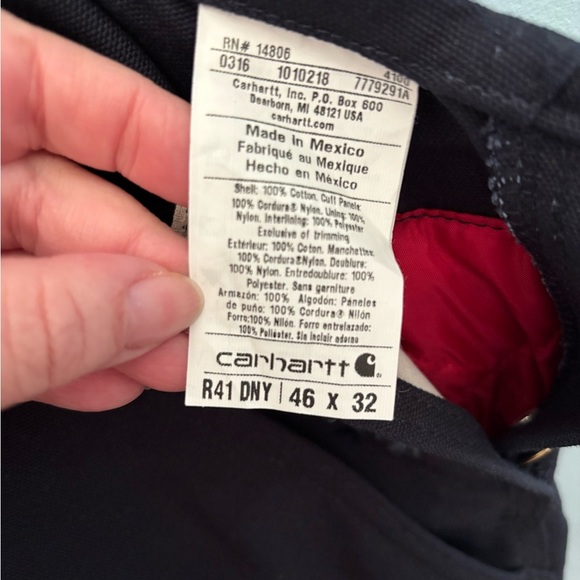 Carhartt Bib Overalls Mens 46x32 Quilt Lined Insulated Dark Navy Outdoors R41 - Picture 3 of 9